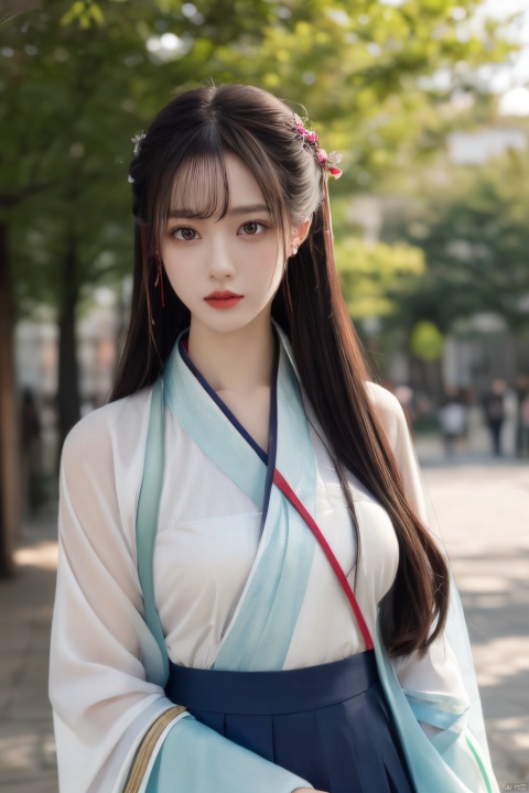  Best quality, masterpiece, ultra high res, (photorealistic:1.2), a girl,Depth of field,1girl,solo,Hashimoto_Kanna,school uniform, hanfu, calligraphic, song_hanfu