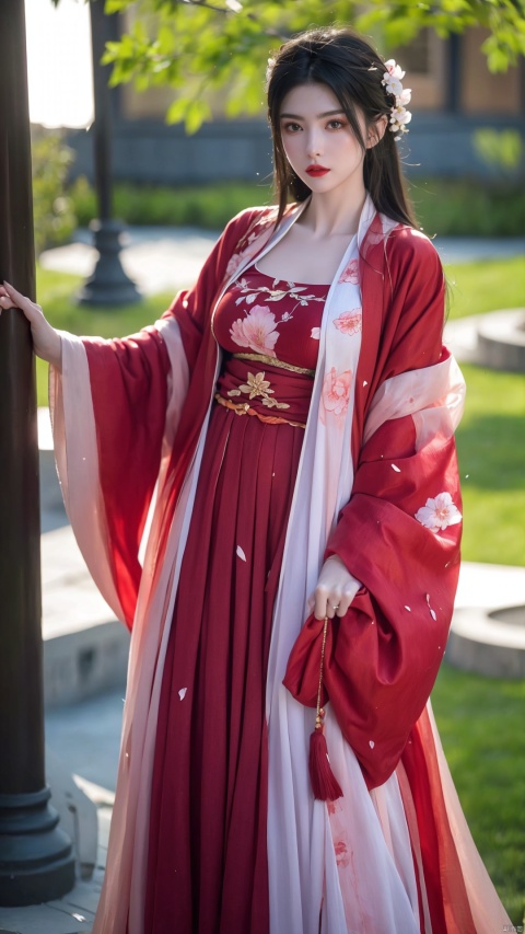  arien_hanfu,1girl,purple hanfu
BREAK,
(In spring, petals are falling and the garden is full of peach blossoms:1.2),looking_at_viewer,(big breasts:1.23)