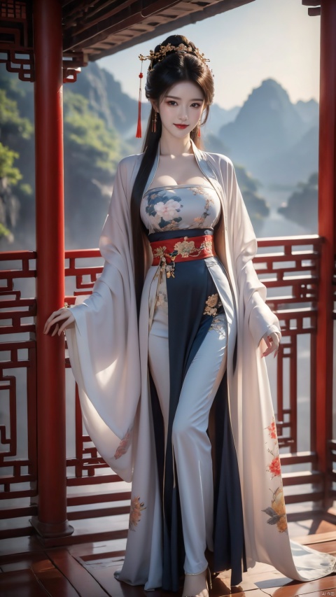1girls,bangs,beach,black_hair,breasts,brown_eyes,brown_hair,chinese_clothes,day,dress,earrings,hair_ornament,high_heels,jewelry,lips,long_hair,looking_at_viewer,big_breasts,multiple_girls,nail_polish,The background is the landscape of Guilin, Guangxi,open_mouth,outdoors,ponytail,short_hair,smile,standing,swept_bangs,toenail_polish,toenails,toes,water, chang