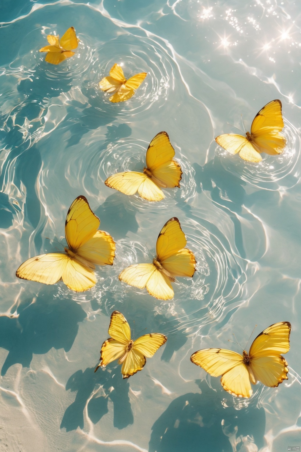  Water_butterfly,yellow butterfly,water,water ripples,beach