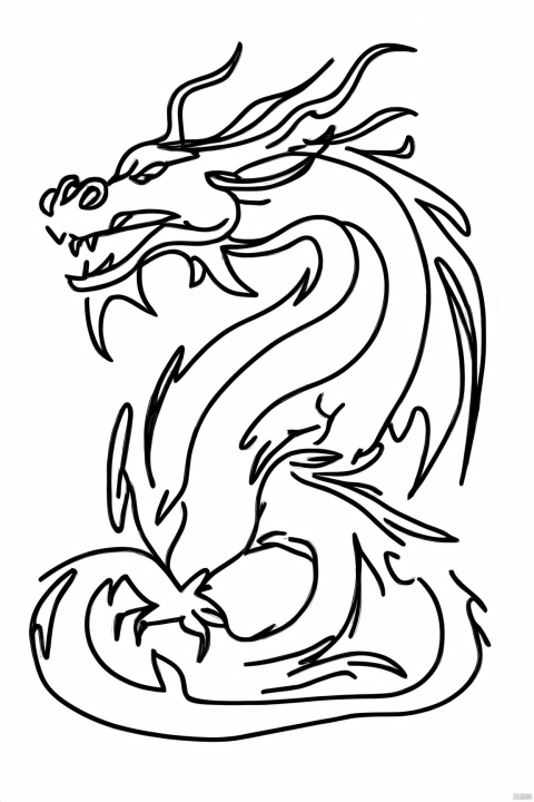  Chinese_zodiac, dragon,Chinese zodiac, simple drawing, One stroke of painting, a line art, black lines, white background