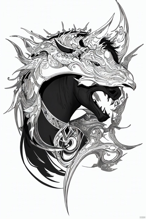 Chinese_zodiac, horse,Chinese zodiac, simple drawing, One stroke of painting, a line art, black lines, white background