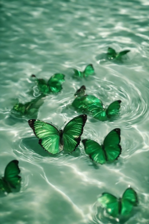  Water_butterfly,green butterfly,water,water ripples
