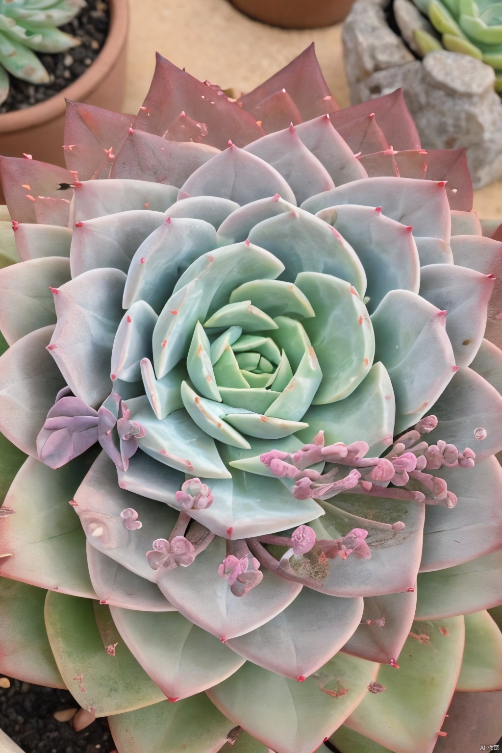 Succulent_Plants,succulent plants,pink-blue-red-purple-green theme,close-up, macro shot, outdoor