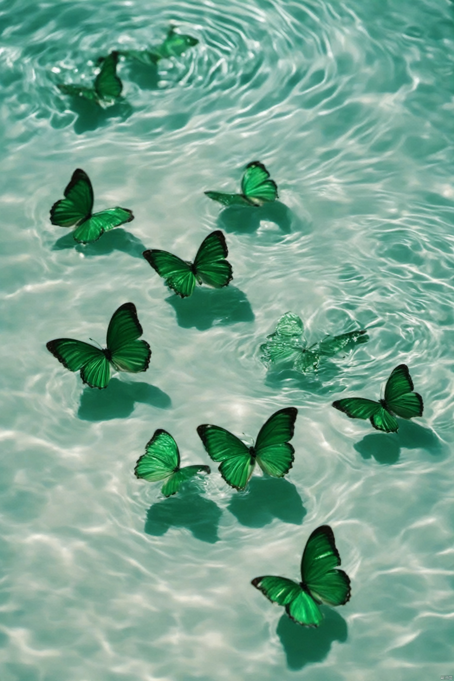  Water_butterfly,green butterfly,water,water ripples