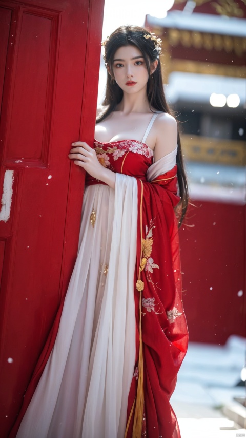  arien_hanfu,1girl,(falling_snow:1.2),looking_at_viewer,,(big breasts:1.23)