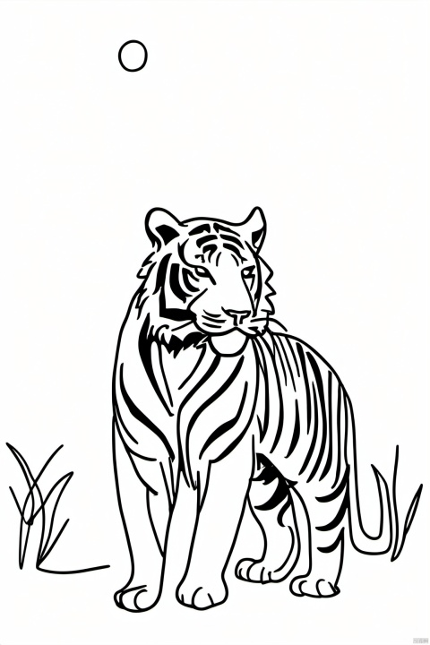  Chinese_zodiac,Tiger,Chinese zodiac, simple drawing, One stroke of painting, a line art, black lines, white background, desert_sky