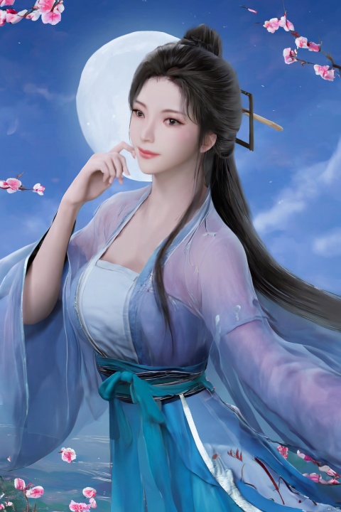 1girl,Xnangongwan,flower,big breasts,moon