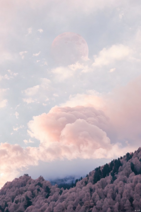 outdoors,pink sky,pink cloud,no humans,fullmoon