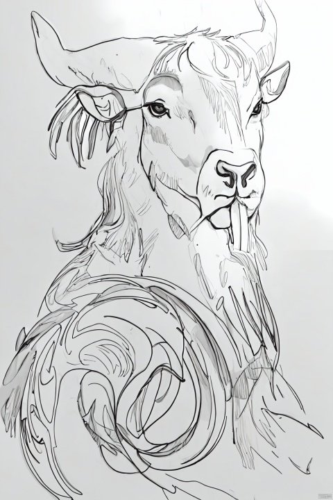 Chinese_zodiac, simple drawing, One stroke of painting, a line art, jijianchahua,ox