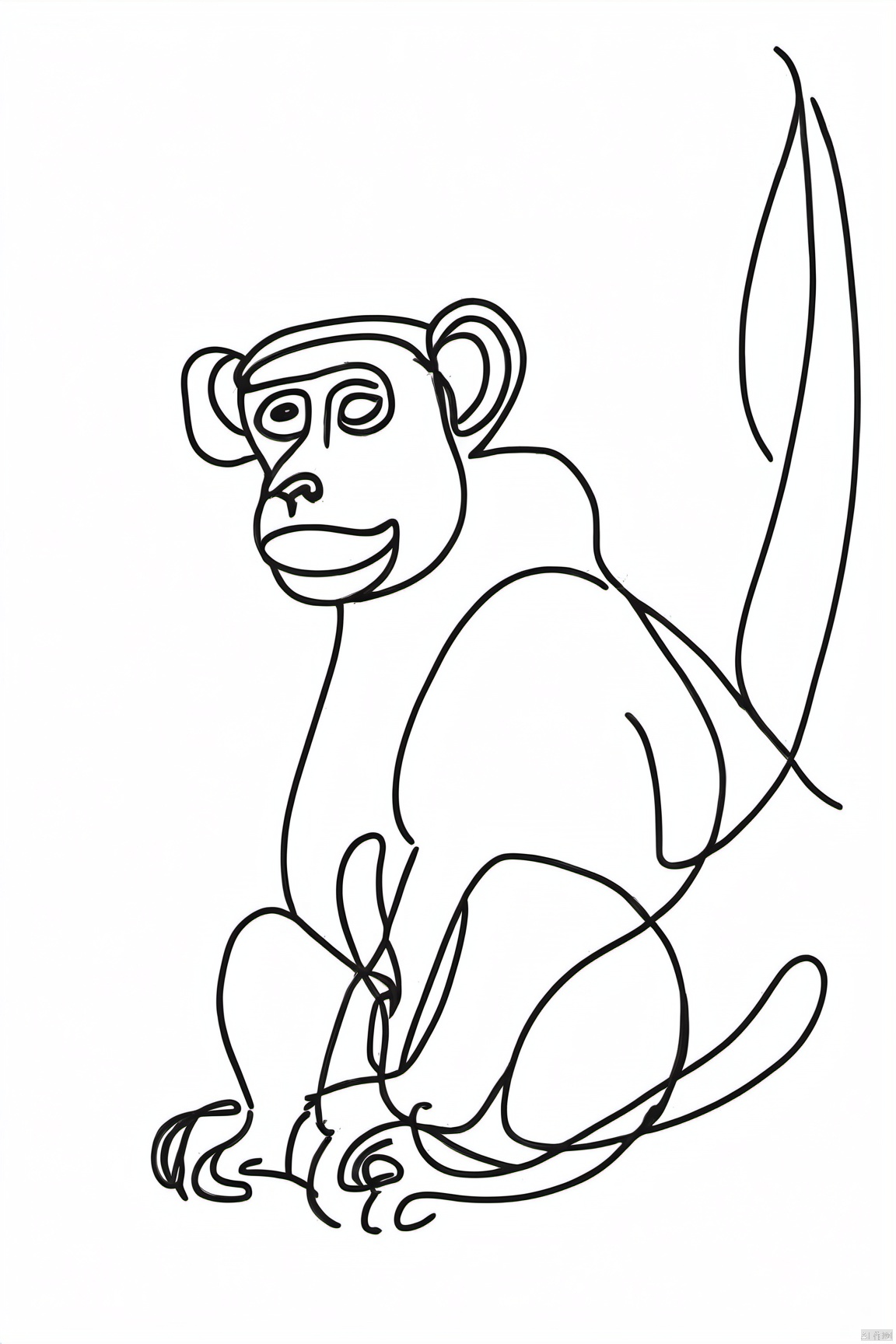  Chinese_zodiac,monkey,Chinese zodiac, simple drawing, One stroke of painting, a line art, black lines, white background, desert_sky