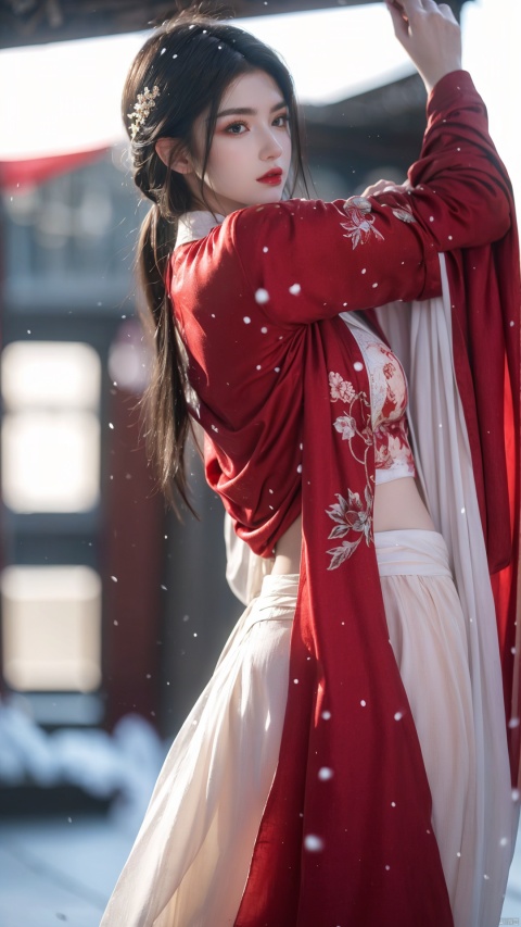  arien_hanfu,1girl,(falling_snow:1.2),looking_at_viewer,,(big breasts:1.23)