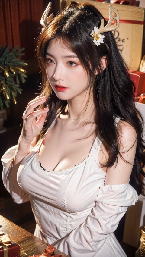  A three year old little girl, little girl, little friend, (petite), pink hair, yellow eyes, high ponytail, white collar shirt, hair flower, fluffy hair,(big breasts :1.29),floating hair, (solo), (gift box: 1.3), Dingdang, (deer antler decoration: 1.2), (Mingxing hair decoration: 1.2), 1girl,moyou
BREAK
masterpiece,high quality,ultra-detailed,(realistic,photorealistic,photo-realistic:1.37),,full body,cute girl,gift box,colorful lighting,vivid colors,,soft lighting,dreamy atmosphere,in box,presentbox,moyou