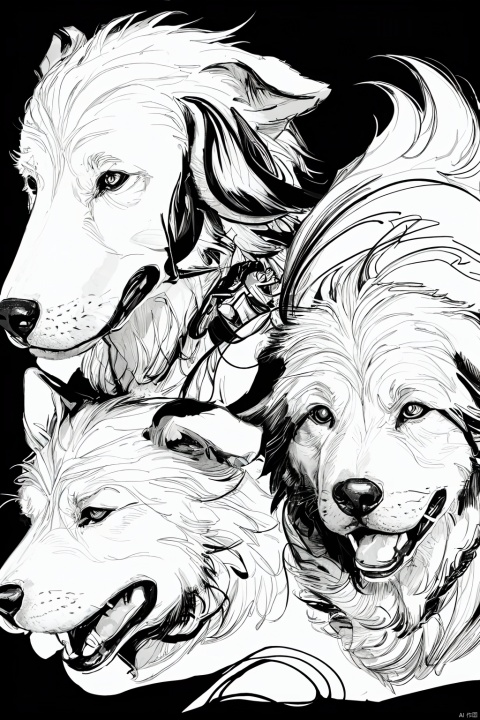 Chinese_zodiac, dog,,Chinese zodiac, simple drawing, One stroke of painting, a line art, black lines, white background