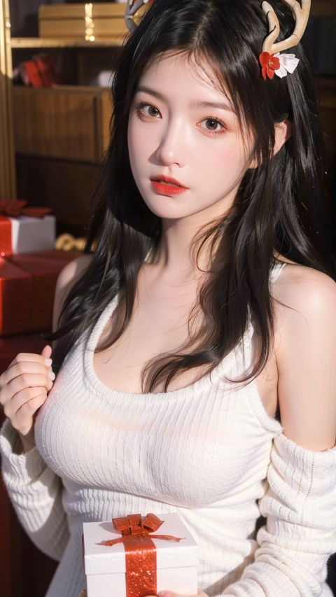  A three year old little girl, little girl, little friend, (petite), pink hair, yellow eyes, high ponytail, white collar shirt, hair flower, fluffy hair,(big breasts :1.29),floating hair, (solo), (gift box: 1.3), Dingdang, (deer antler decoration: 1.2), (Mingxing hair decoration: 1.2), 1girl,moyou
BREAK
masterpiece,high quality,ultra-detailed,(realistic,photorealistic,photo-realistic:1.37),,full body,cute girl,gift box,colorful lighting,vivid colors,,soft lighting,dreamy atmosphere,in box,presentbox,