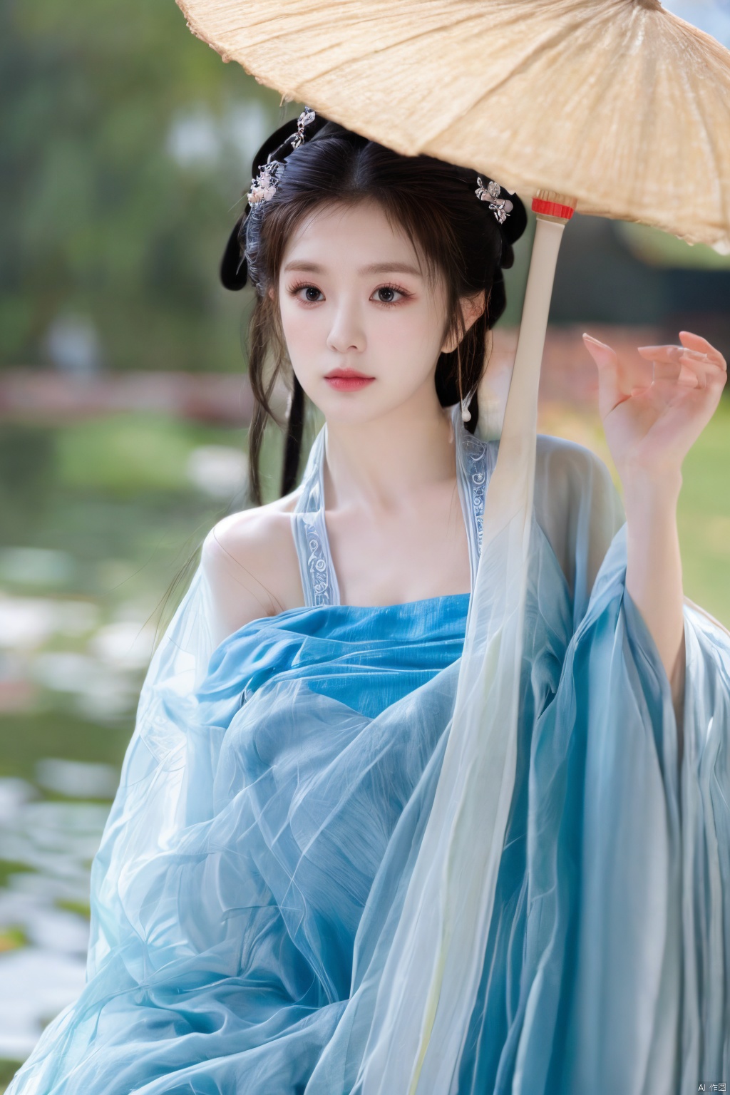 Surrealist beauty photo, hanfu,Xtianxiwei,(big_breasts:1.29), Yunxiao_Fairy,1girl,depth of field,QIEMANCN