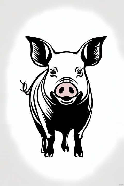  Chinese_zodiac,pig,Chinese zodiac, simple drawing, One stroke of painting, a line art, black lines, white background, desert_sky