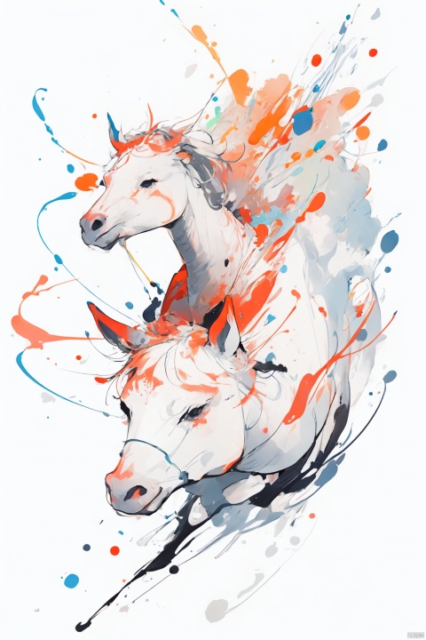  Chinese_zodiac, horse,Chinese zodiac, simple drawing, One stroke of painting, a line art, black lines, white background