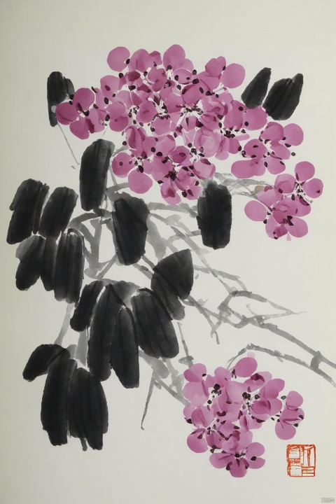 Chinese ink painting, Qi Baishi style, flowers, animals