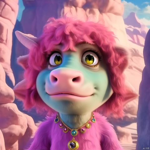  Dragon head, furry, cute, big eyes, surprised, depth of field, Disney style, animation, pink fantasy