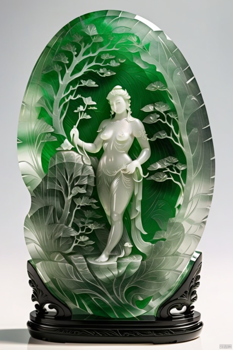  1man,nude, carving, very transparent and beautiful, emerald material