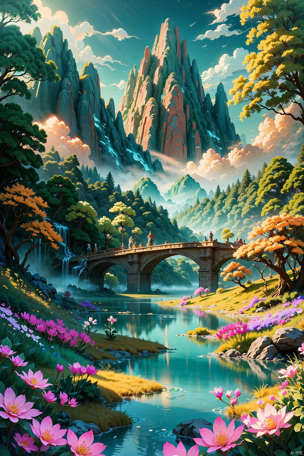  Clouds, green dragons, forests, lakes, flowers, beauty, best quality, masterpieces, ultra HD, super details, epic light and shadow, aesthetic, visual feast