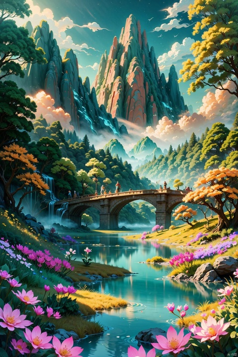  Clouds, green dragons, forests, lakes, flowers, beauty, best quality, masterpieces, ultra HD, super details, epic light and shadow, aesthetic, visual feast