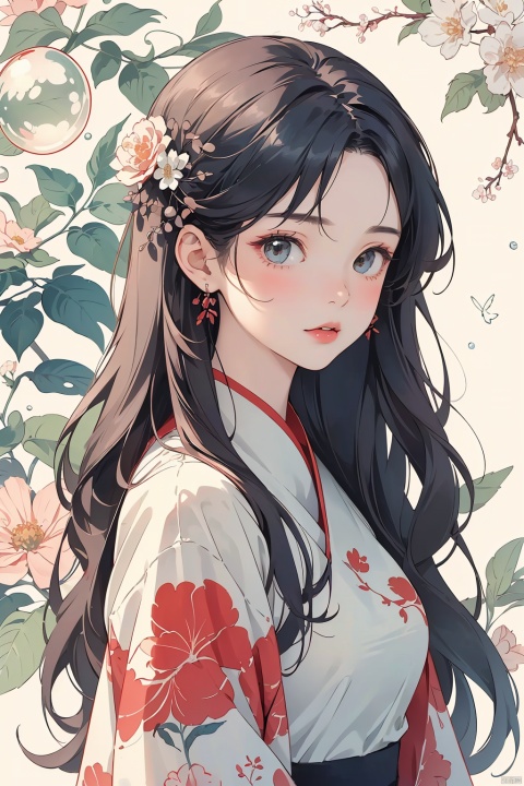  (masterpiece, best quality:1.2),(1girl:1.5),solo,aged vintage paper,
a red pattern with white swirls ,Pencil Draw, jujingyi, 1girl, Pencil Draw, flower, (\meng ze\),bubble