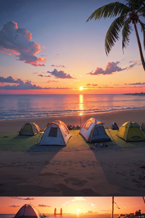  (from above:1.2), Wide sea,horizon,(Beach Camping Tent:1.3),sunset,cloud, bonfire,palm trees,sunset,cloud,
very detailed , realistic details , light particle effect, excellent work, extremely elaborate picture description,8k wallpaper, obvious light and shadow effects, ray tracing, obvious layers, depth of field, best quality,