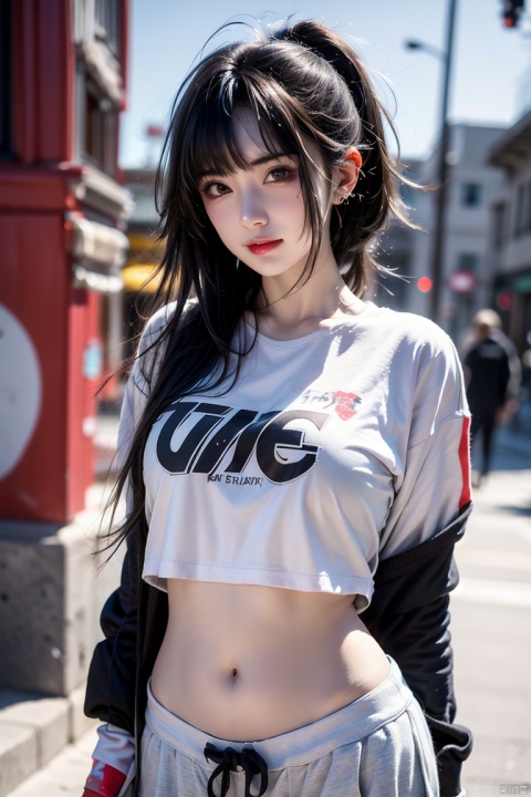 front, illustration, best quality, ultra-detailed, super detailed skin,cute, lovely, extremely detailed,8K,solo,1girl, detailed background,urban, 💫,⭐️,🌟,✨,night,dynamic angle,beautiful eyes,blash,smile,(streetwear:1.5),street style ,(emphasis splatter ),splatter,graffiti,spraycan,❤️,motion,navel,(croptop:0.8),(ear piercing:0.7),two-tone hair color,(cool),(HDR:1),wind
,(jitome:1.2),perfect hand,active,RETRO ART STYLE, NEON_POP ART STYLE, ART STYLE, hands behind back, yunqing, newspaper,damimi