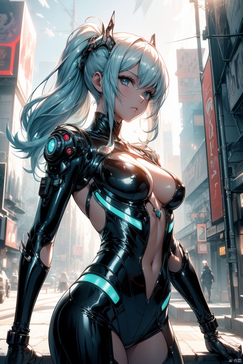 A cinematic masterpiece of futuristic proportions: In a cyberpunk landscape, a((( stunning transparent girl))) stands out against a gritty cityscape. Her body glows with an ethereal light emanating from within, as if her very being is infused with energy.  creating a surreal and ridiculous visual representation of this sci-fi wonder. Framed by the cowboy shot's low-angle perspective, the transparent girl's fluid-like form seems to defy gravity and reality.