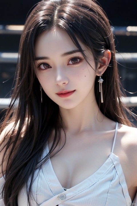  mimi,masterpiece,ultra quality,realistic,photo,1 girl,beautiful young (((boxer))),smile,detailed face,detailed eyes,shiny skin,black straight hair,torn,(upper body),((unbuttoned clothes)),looking at viewer with sharp eyes,red glowing earrings,dynamic angle,(multicolored),1 girl,mimi,
