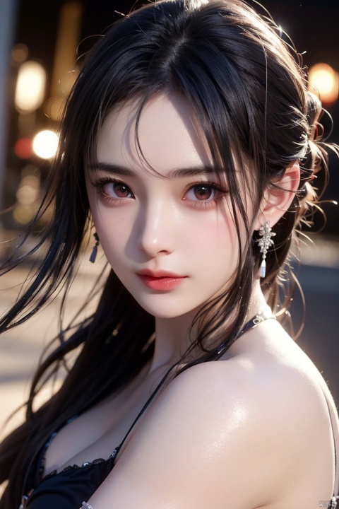  mimi,masterpiece,ultra quality,realistic,photo,1 girl,beautiful young (((boxer))),sad,detailed face,shiny skin,black straight hair,detailed eyes,looking at viewer with sharp eyes,red glowing earrings,dynamic angle,(multicolored),1 girl,mimi,