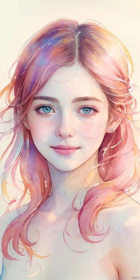 (8k, best quality, masterpiece:1.2),(best quality:1.0), (ultra highres:1.0), watercolor, a beautiful woman, shoulder, hair ribbons, by agnes cecile, half body portrait, extremely luminous bright design, pastel colors, (ink:1.3), autumn lights,Indian,no_humans,cute face, seductive smile,
