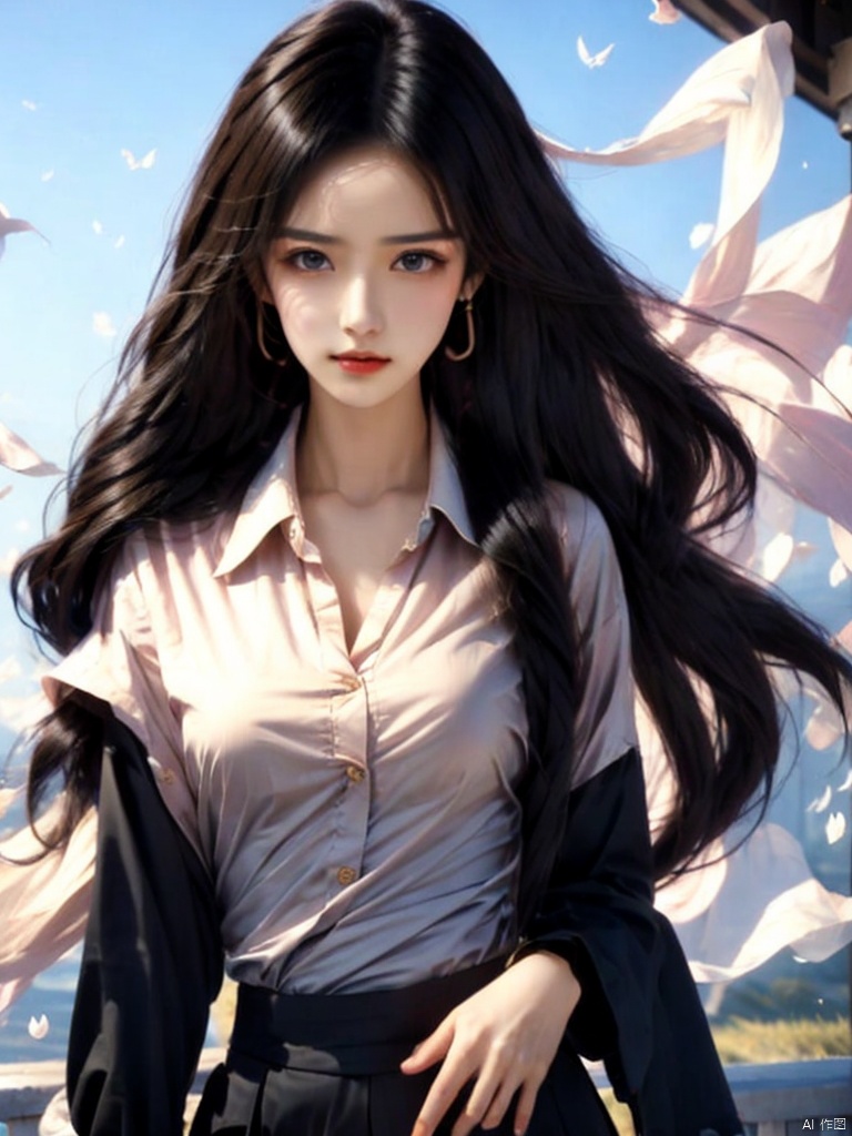 HS-S,

(Best quality, masterpiece: 1.1), ultra-detailed, (realistic, photorealistic: 1.2), 1 girl, with beautiful long hair flowing in the wind, black hair soft and shiny, dancing with the wind, flowing Long hair, natural curly hair, black shirt, simple and classic style, highlighting the girl's maturity and stability, loose tailoring, comfortable and casual, buttons of the shirt, carefully designed details, fluttering in the wind, swaying slightly in the wind , dynamic pictures, natural and vivid, exquisite facial expressions, deep and charming eyes, and the overall atmosphere is full of elegance and romance. Artistic creation, high resolution, and the most beautiful details. solo,

, HS-JX, ,HS-F, HS-NV1