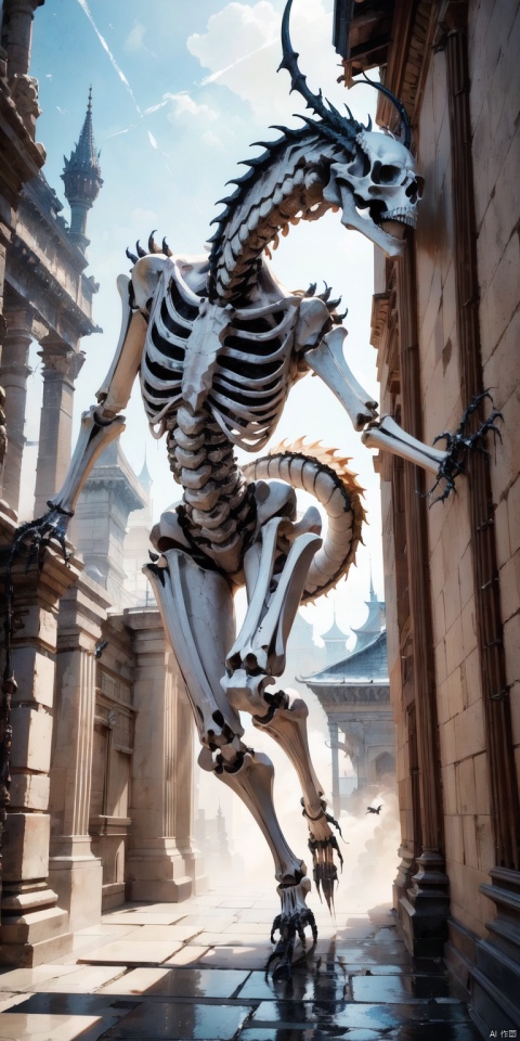 ((1 huge long and slim dragon is made of bone and skull))beautiful and detailed beautiful and detailed dragon&apos;s head,beautiful and detailed loong_tail,full_loong,coherent loong, (Bloodborne:1.3)((white skeleton)),(( skeleton monster)),(giant spiders:1.3),6 bone leg,monster is broken bone,bone monster no human,Thorn crown, mask,A huge mask, hyper detailed,backlighting,sand, water,black background,(((dust clodust))),(best quality),(masterpiece),extremely beautiful, (best illustration),melting,abstract,splash,original,master composition,atmospheric 8k ultra detailed,beautiful details, fine details, extreme details,, (best quality),(masterpiece),extremely beautiful,master composition,atmospheric 8k ultra detailed,beautiful details, fine details, extreme details,(extremely detailed CG unity 8k wallpaper),amazing fine details and brush strokes, smooth, hd semirealistic anime cg concept art digital painting,cg painting,(photorealistic:0.4),(realistic:0.4),(((Ancient palace background)))
