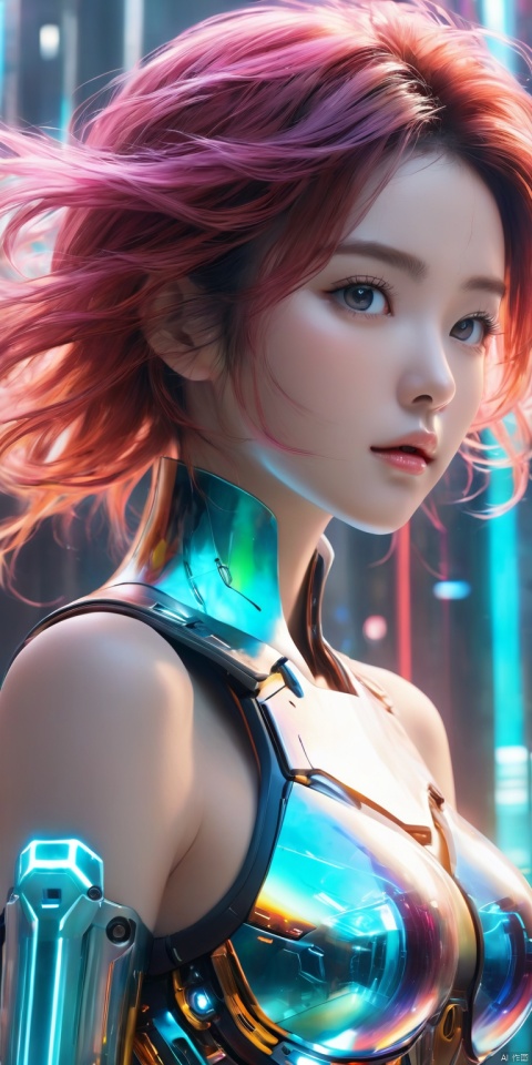  (((Cute girl's face, mechanical body))), cyberpunk mecha, (panda helmet), bright eyes, space background, detailed characterization, master level, mecha reflection, advanced rendering, sharp, The mecha is integrated with the body, clear bones, blood flow, exquisite facial features, colorful transparent infusion hose, ((Masterpiece)), illustration, best quality, very detailed CG unified 8k wallpaper, a very delicate and beautiful, game_cg, ((upper body)), cinematic lighting, hyper-realistic, (realistic style), solo, ultra-detailed, (telephoto lens)