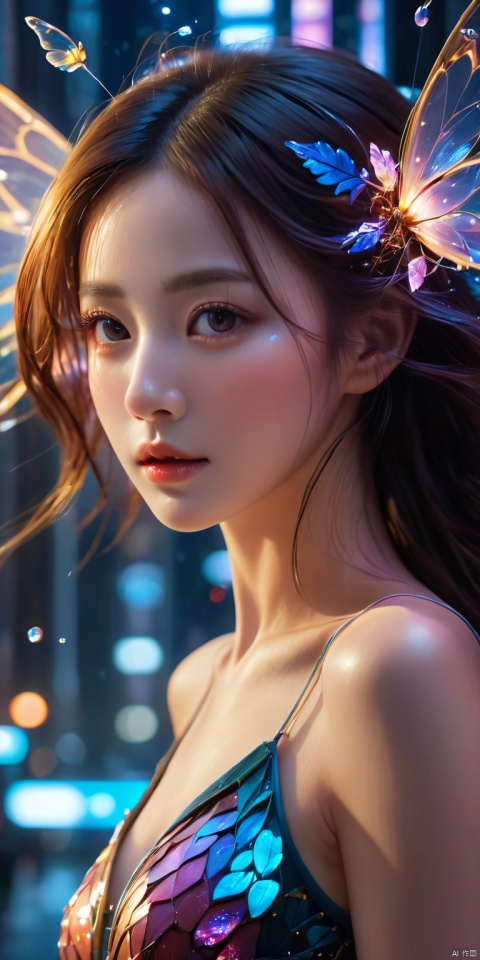  HD, CG, extreme details, fairy style, fisheye lens, exquisite facial features, clear pupils, moist lips, ((4k,masterpiece,best quality)), professional camera, 8k photos, wallpaper Masterpiece, best quality, extremely fine CG unified 8k wallpaper, very fine, texture, fine details, extremely fine and beautiful, delicate and beautiful face,  1 girl, commanding a swarm of nanobots to construct a bridge across the vast digital divide, her avatar shimmering with quantum data as she hacks into the heart of the city's AI, her presence a beacon of hope amidst the cybernetic chaos, a testament to the fusion of organic and synthetic intelligence, enigmatic and visionary, ((super detailed details)), ultra- high resolution, 8k, fisheye lens, beautiful, xihua