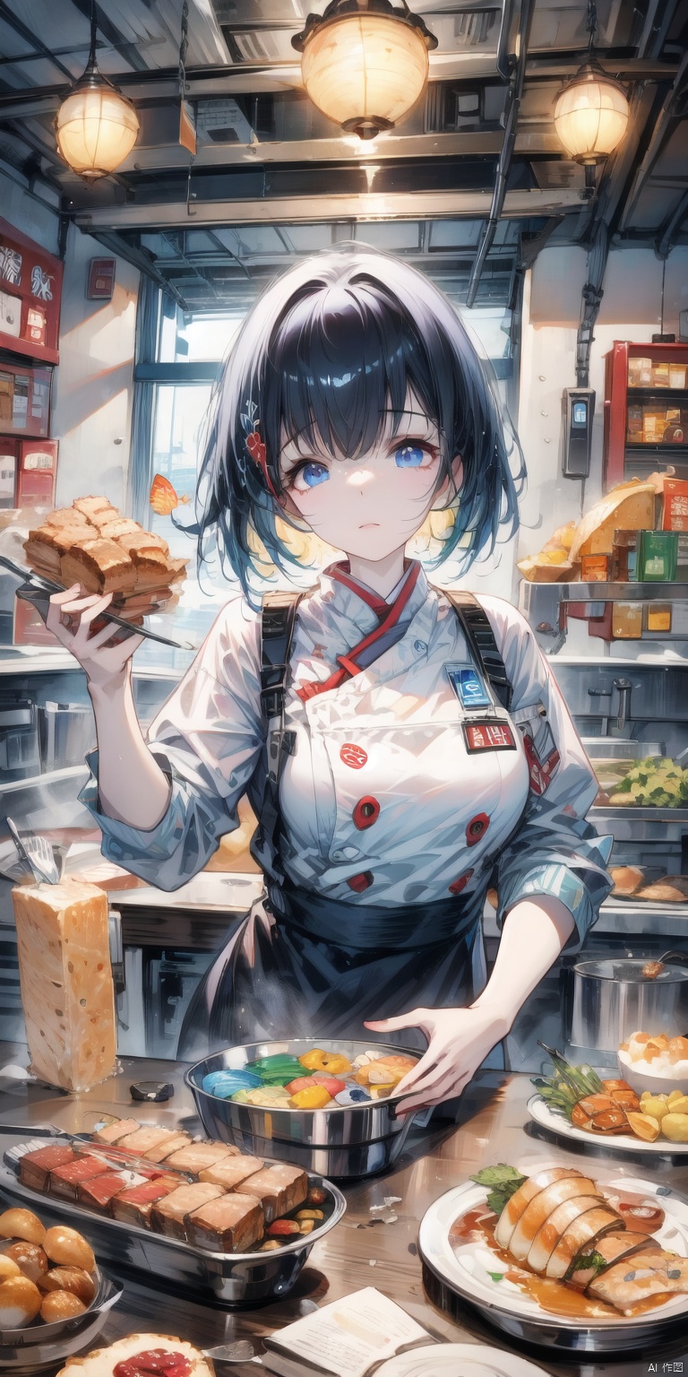  Ultra-clear, ultra-detailed, ((detailed depiction)), chef, apron, kitchen, talisman, yin-yang fish, food, oriental snacks, ultimate picture quality, CG