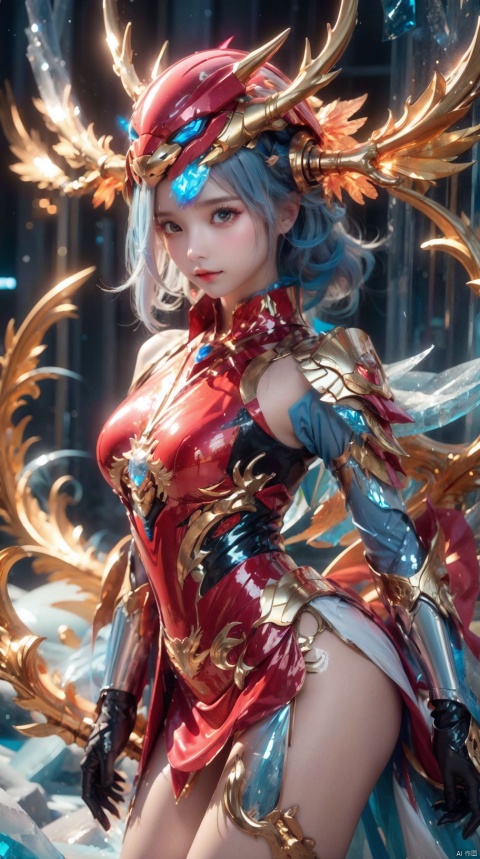  masterpiece, best quality, ultra-detailed,
Ice sculpture beauty, Super clear pupils, super detail, ice hair, ice helmet, ice blue fish scales, ice blue shoulder armor, ice blue arm armor, ice blue transparent gloves, ice blue crystal dress, ice blue crystal miniskirt, ice blue shin armor, ice blue high heels, Super detailed details, HD, 32k, best quality, 8k,super clean, xihua,Mecha