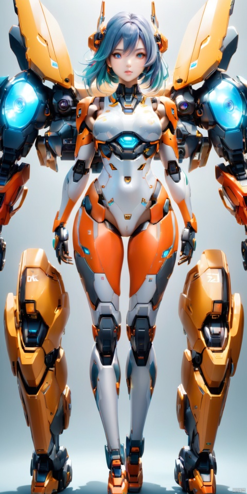  HD, CG, extreme details, fairy style, fisheye lens, exquisite facial features, clear pupils,professional camera, 8k photos, wallpaper, 1girl,gradient hair,multicolored hair,Hips,thighs,arms behind back , gray background, gradient mecha,multicolored mecha, 8k, xihua