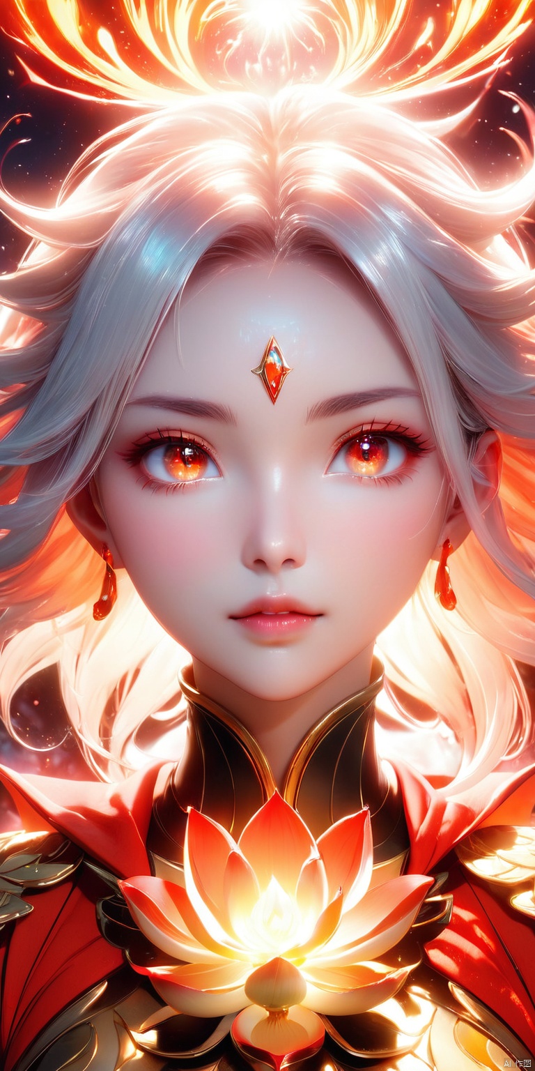  HD, CG, extreme details, fairy style, fisheye lens, exquisite facial features, clear pupils,professional camera, 8k photos, wallpaper,  Through HD CG, the beautiful Light Klein Albedo Red Lotus Goddess in the light Klein Elbedo Fire, Crystal Clear, Volume Light, Lightning Effects, 8K, Ultra HD, Blizzard style art trend, luminous fog, volume light, volume light HD, 8k, xihua