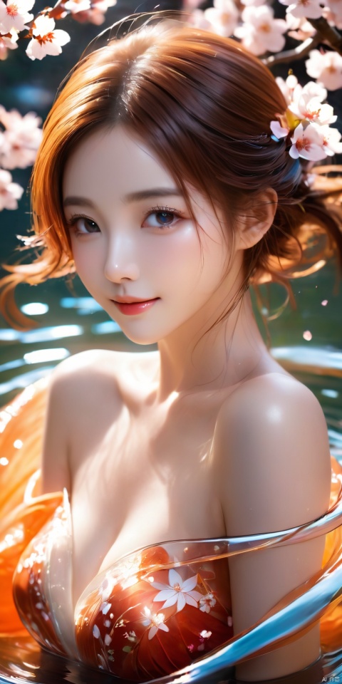  HD, CG, extreme details, fairy style, fisheye lens, exquisite facial features, clear pupils,professional camera, 8k photos, wallpaper,hunv, orange tails, 1girl,breast,upperbody,off shoulder,(man),kiss with a handsome man,eye contact,delicate face,smile,pretty legs,best light and shadow,cherry_blossom,the man is very handsome, 8k, xihua
