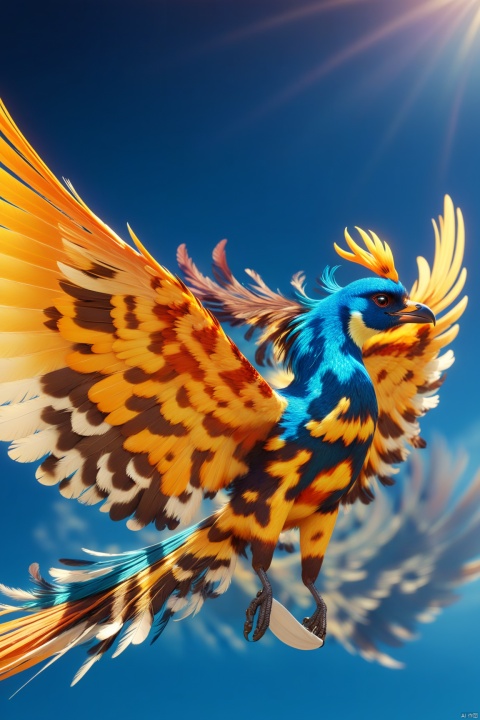  Bird, small and exquisite, with wings, flying, gorgeous feathers, long phoenix tail, soaring in the blue sky, exquisite and lovely, handsome, cute, bright colors, color coordination, the best image quality, animation ultra detailed, high resolution, high quality best quality , masterpiece , 8K , HICHRES , photorealism ray tracing,dramatic shadows,cinematic lighting,octane render