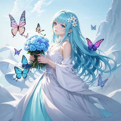  anime girl in a white dress with flowers and butterflies, beautiful fantasy art, fantasy art style, ethereal fantasy, beautiful digital artwork, beautiful fantasy anime, very beautiful fantasy art, anime fantasy illustration, beautiful anime artwork, beautiful anime art, fantasy beautiful, exquisite digital illustration, beautiful character painting, 8k high quality detailed art, anime fantasy artwork, digital fantasy art )