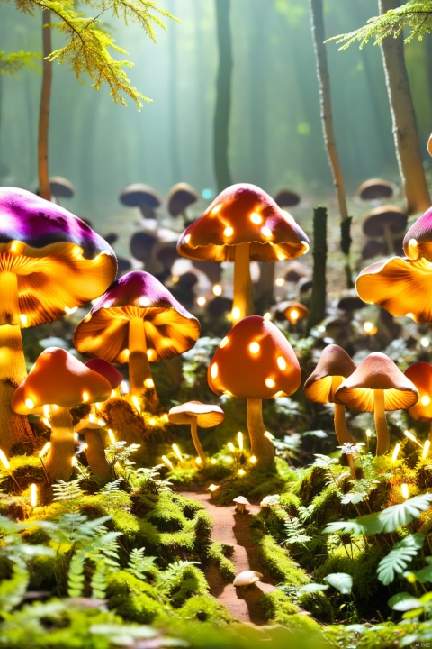 Light up the colorful large mushroom forest