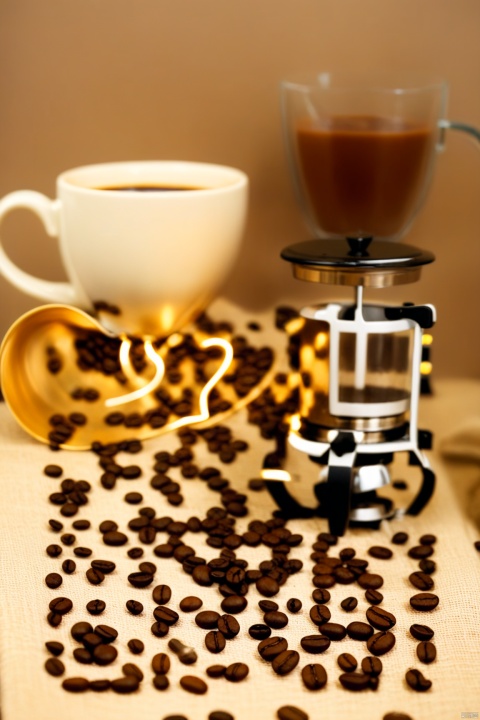  Coffee Beans, Coffee Maker, Coffee Cup, Love Coffee, Coffee Beans Falling on the Table