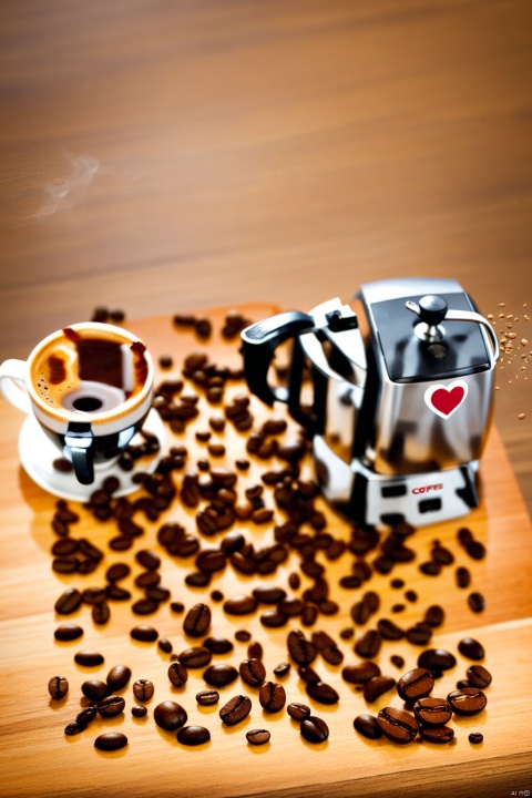 Coffee Beans, Coffee Maker, Coffee Cup, Love Coffee, Coffee Beans Falling on the Table