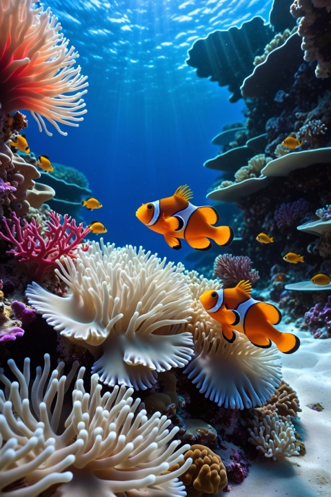  (Large underwater scene: 1.2), undersea mountains, (colorful coral reefs), nipple coral, sea anemone, white sand, depth of field, realism, 8k, high-precision details, undersea life, coral details, intricate details, (light and shadow: 1.2 ), Tyndall effect, (color), high brightness, charming and gorgeous underwater scenery, Australia&#39;s Great Barrier Reef, (undersea close-up: 1.2), undersea mountains, (colorful coral reefs), nipple coral, sea anemone, white sand, depth of field, realistic , 8k, High-precision details, Undersea life, Coral details, Intricate details, (Light and shadow: 1.2), Tyndall effect, (Color), High brightness, Stunning underwater scenery, Australia&#39;s Great Barrier Reef, Warm and cold contrast, Water surface Reflection, sea fish, sea shrimp, image impact, shocking underwater world, award-winning photography, masterpiece, light and shadow art, phosphorescent coral texture, gradient coral tentacles, red and blue gradient environment color, clown fish school,sss material,shadow
