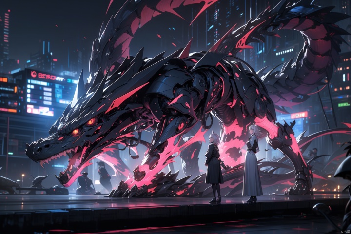  masterpiece,best quality,8k,insane details,intricate details,hyperdetailed,hyper quality,high detail,ultra detailed,
mechanical prosthesis,mecha coverage,emerging dark purple across with white hair,fluorescent purple,cool movement,rose red eyes,beatiful detailed cyberpunk city,hd semirealistic anime cg concept art digital painting,vortex,machinery,Dragon ear,laser,Cyberworld,Future city,midjourney,Future city